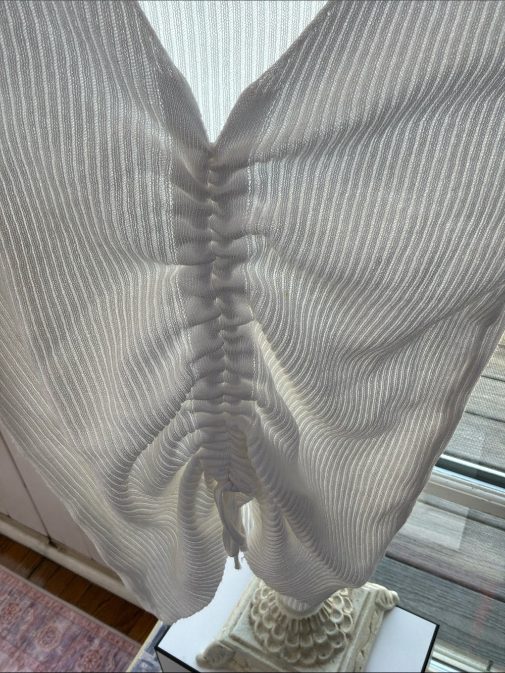 White Ribbed Ruched Front Short Sleeve Top - Picture 2 of 3